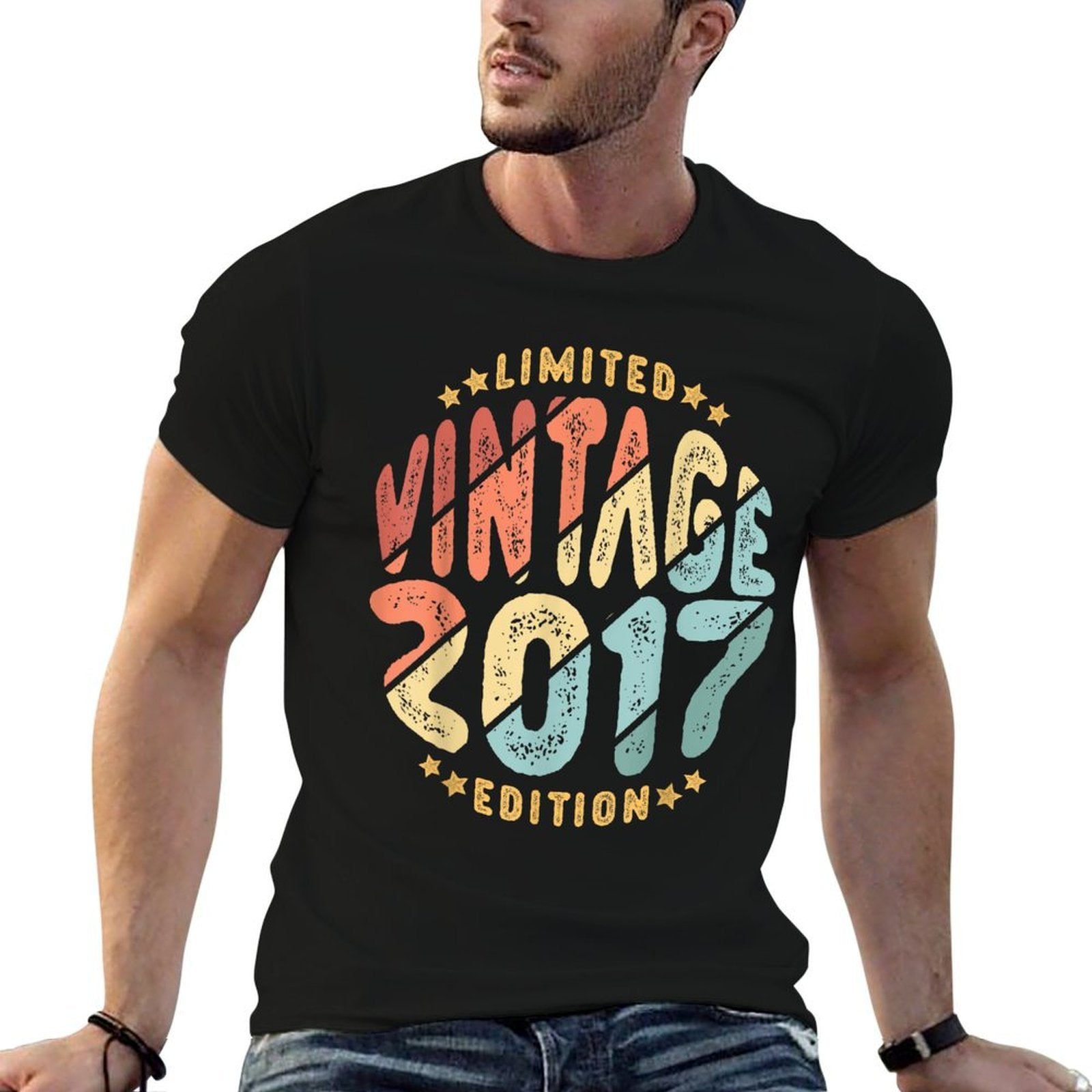 Vintage 2017 Limited Edition 7 Year Old Retro 7th Birthday  Oversized Silhouette T-Shirt
