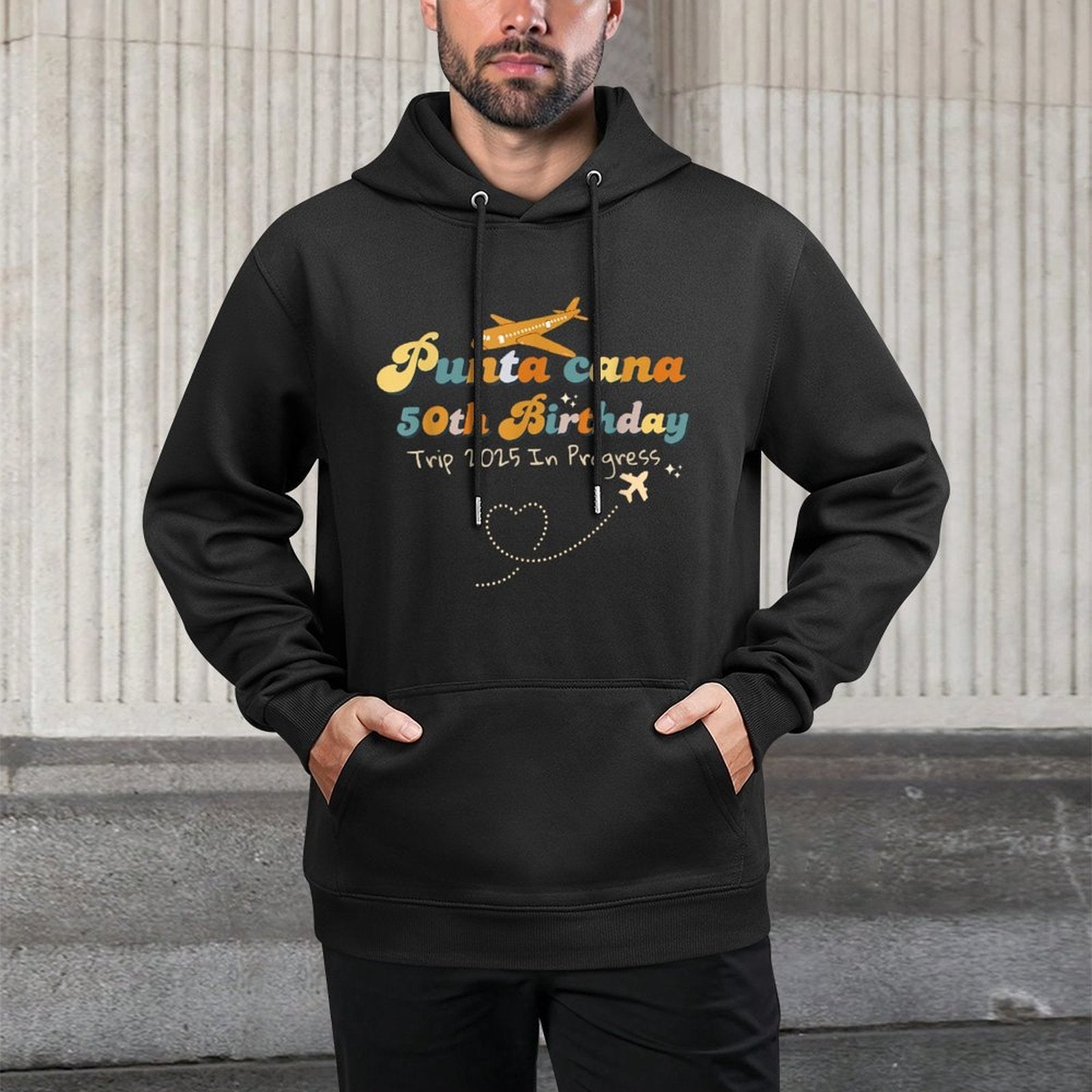 Punta Cana 50th Birthday Trip 2025 In Progress,Retro Design Customizable Surface Hoodie