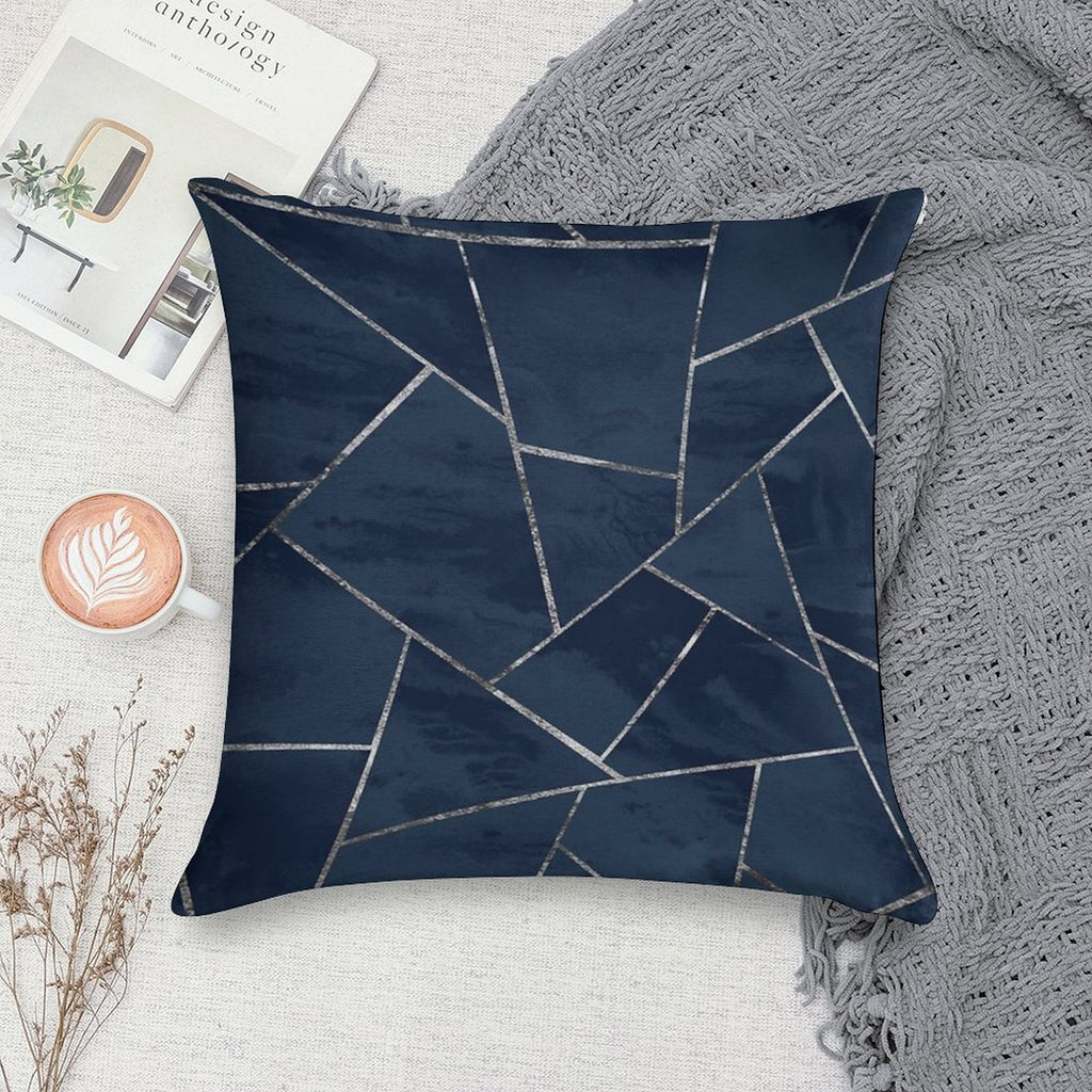Midnight Navy Blue Ink Silver Geometric Glam #1 #geo #decor #art Soft Luxury Feel Throw Pillow