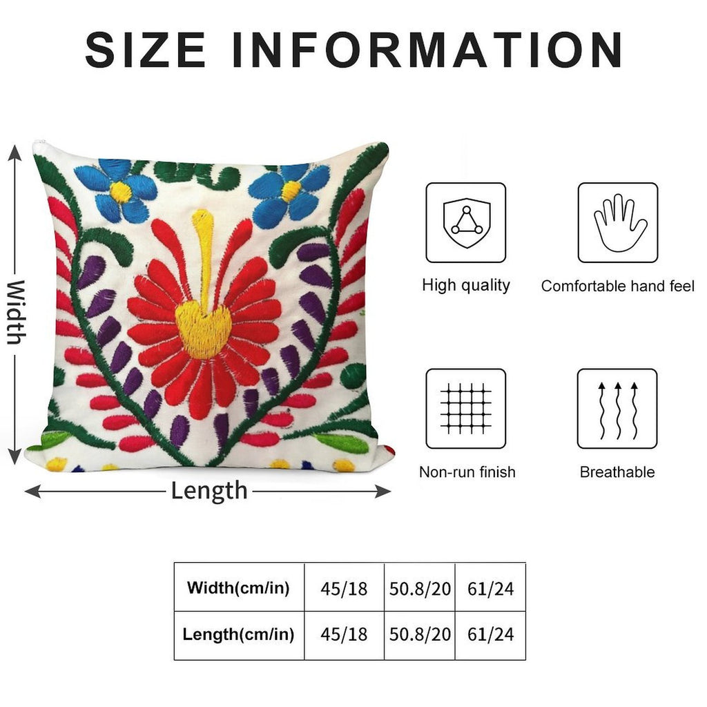 Mexican Flowers Soft Reinforced Edging Throw Pillow