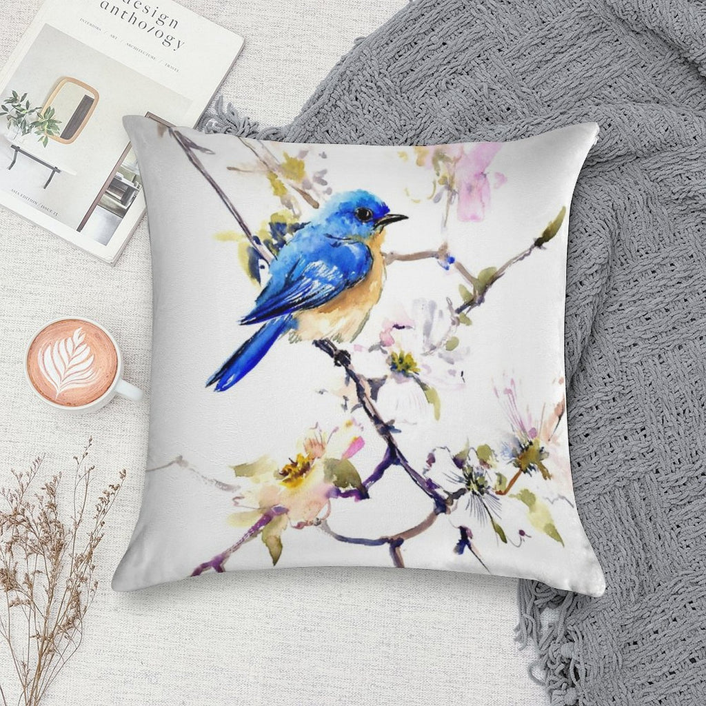 Bluebird And Dogwood Soft Durable Construction Throw Pillow