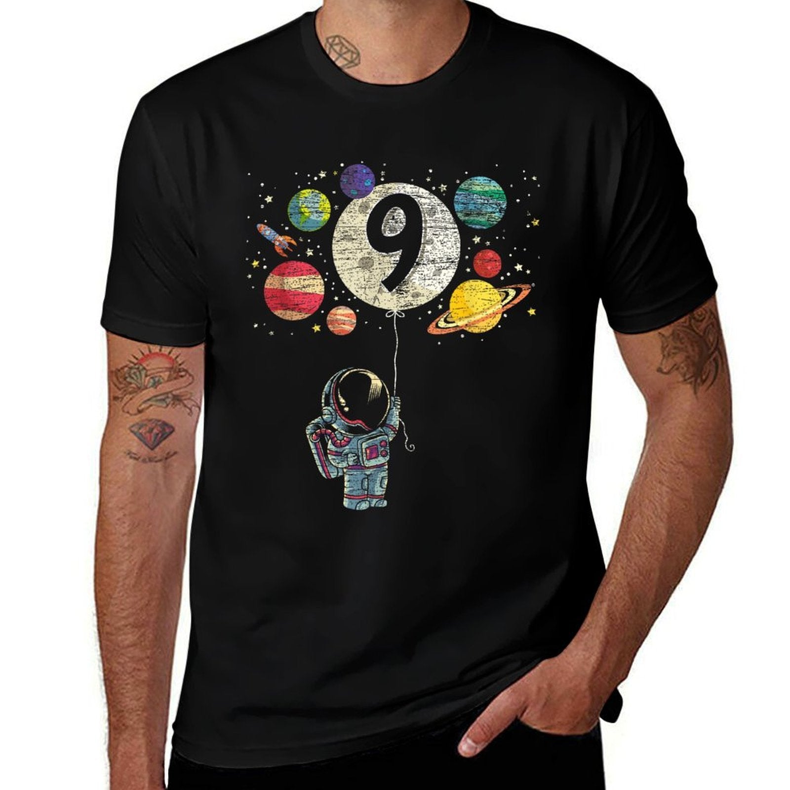 9 Years Old Birthday Boy Gifts Astronaut 9th Birthday  Fade-proof Color T-Shirt