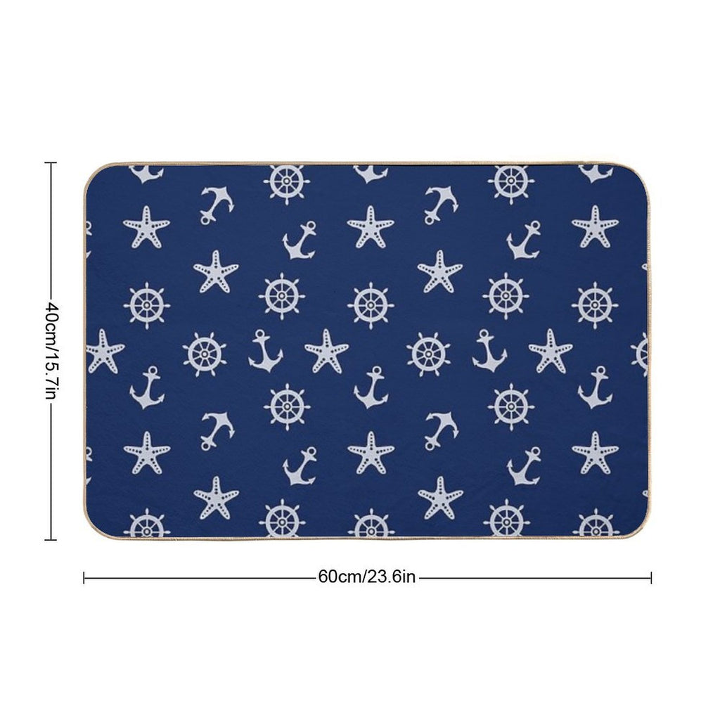 Navy Blue Nautical Anchor Pattern  Non-Slip Bath Mat