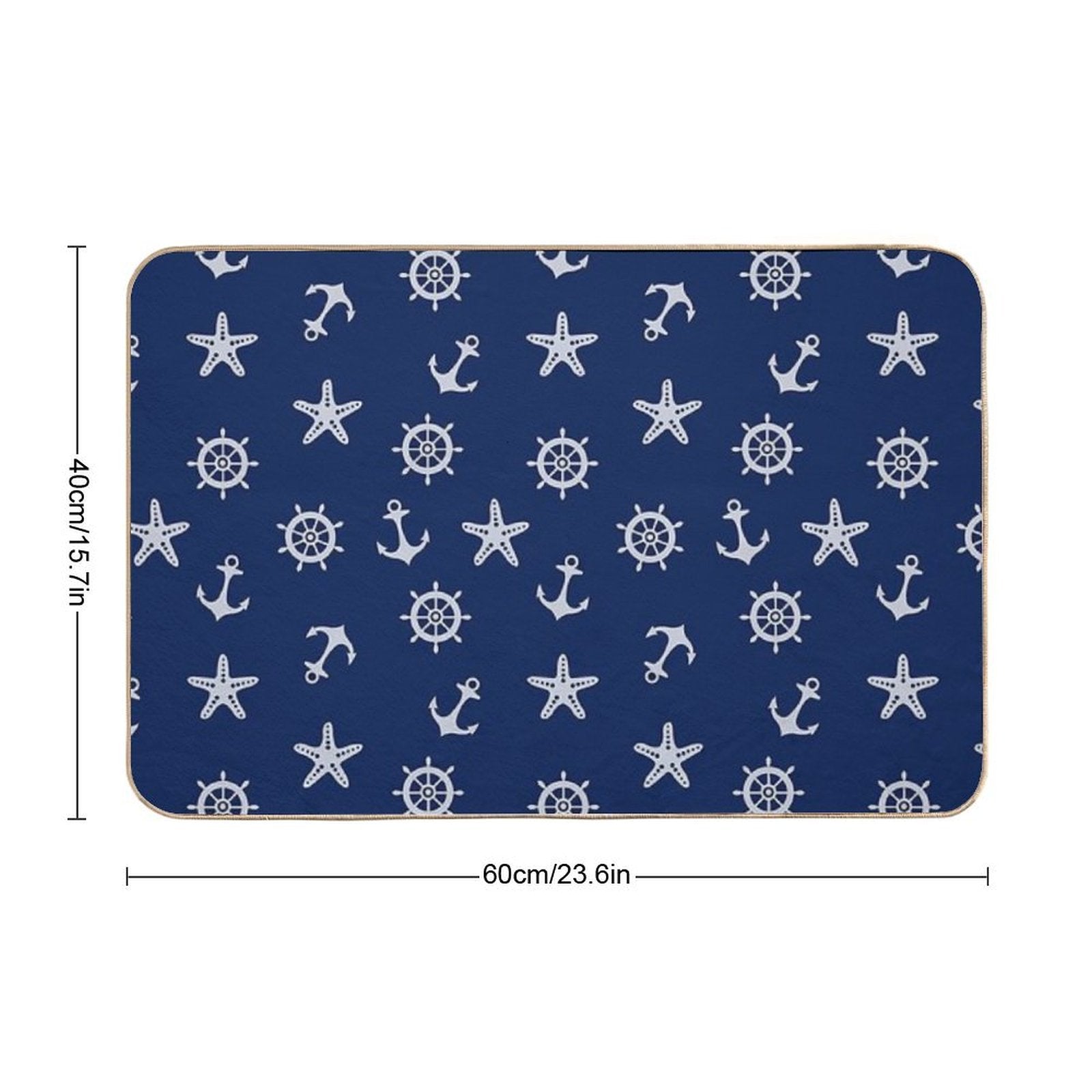 Navy Blue Nautical Anchor Pattern  Non-Slip Bath Mat