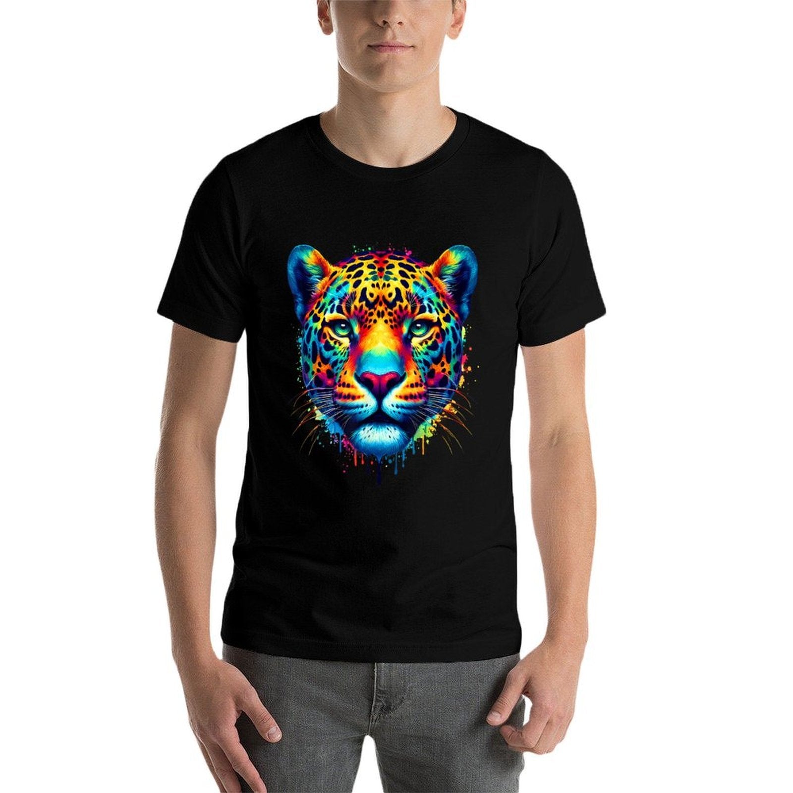 Cool Jaguar Graphic Spirit Animal Illustration Tie Dye Art  Stretchy T-Shirt