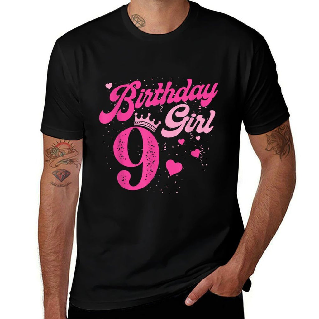 9th Birthday Girl Crown 9 Years Old Bday  Trendy Pattern T-Shirt