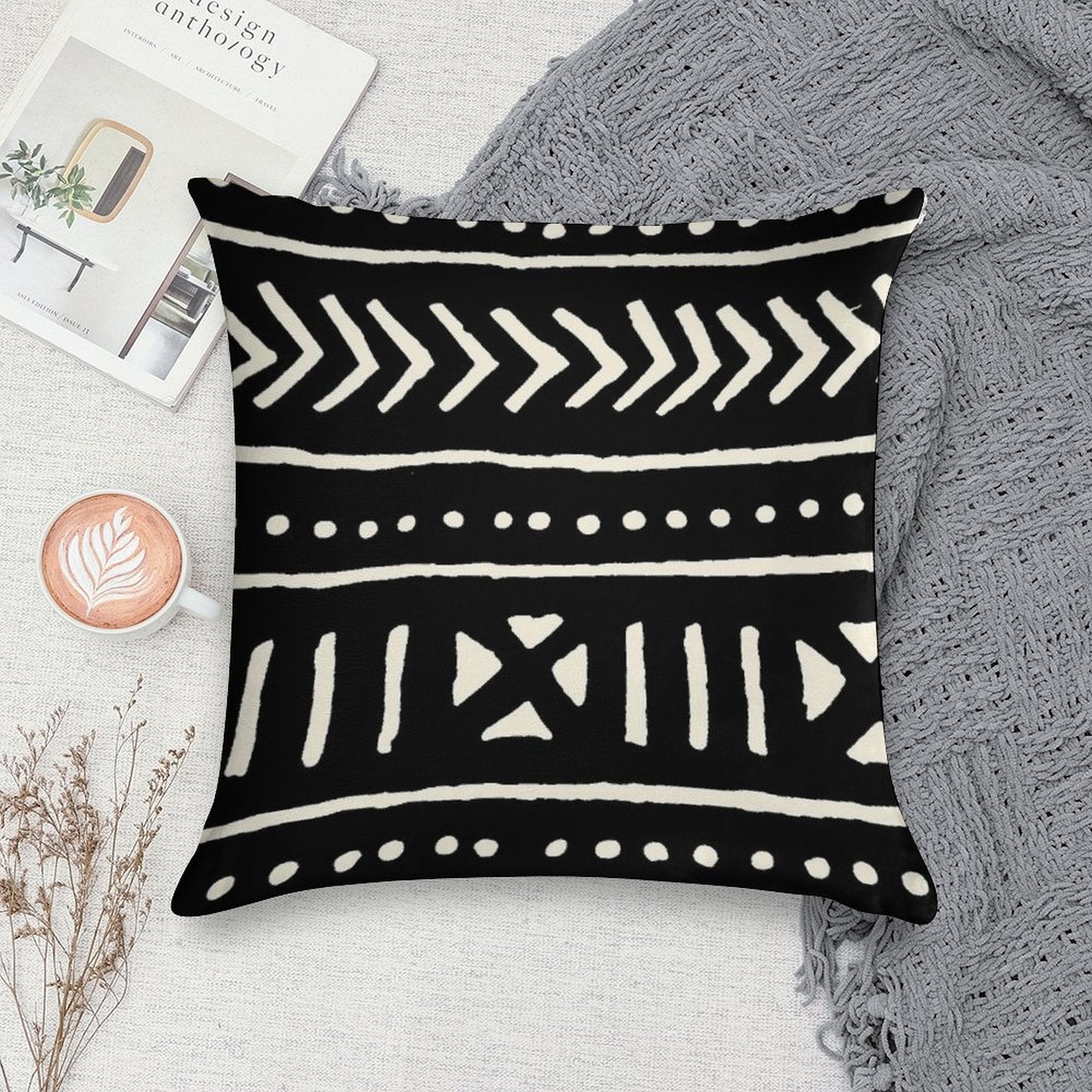 African Mud Cloth Black And White Soft Ultra-Soft Texture Throw Pillow
