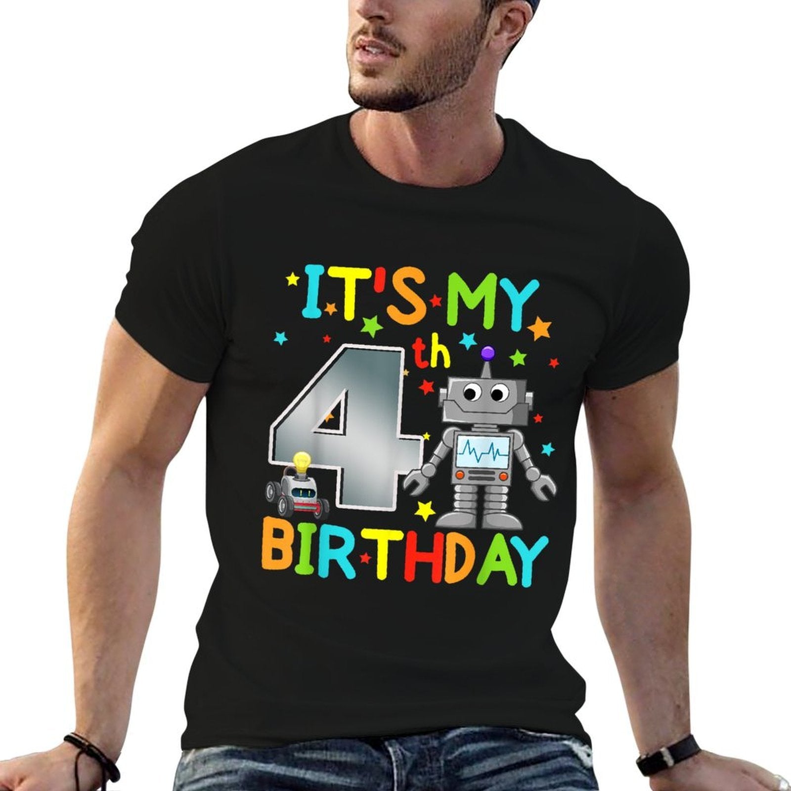 It's My 4th Birthday Robot 4 Year Old Funny Boy Girl  Classic T-Shirt