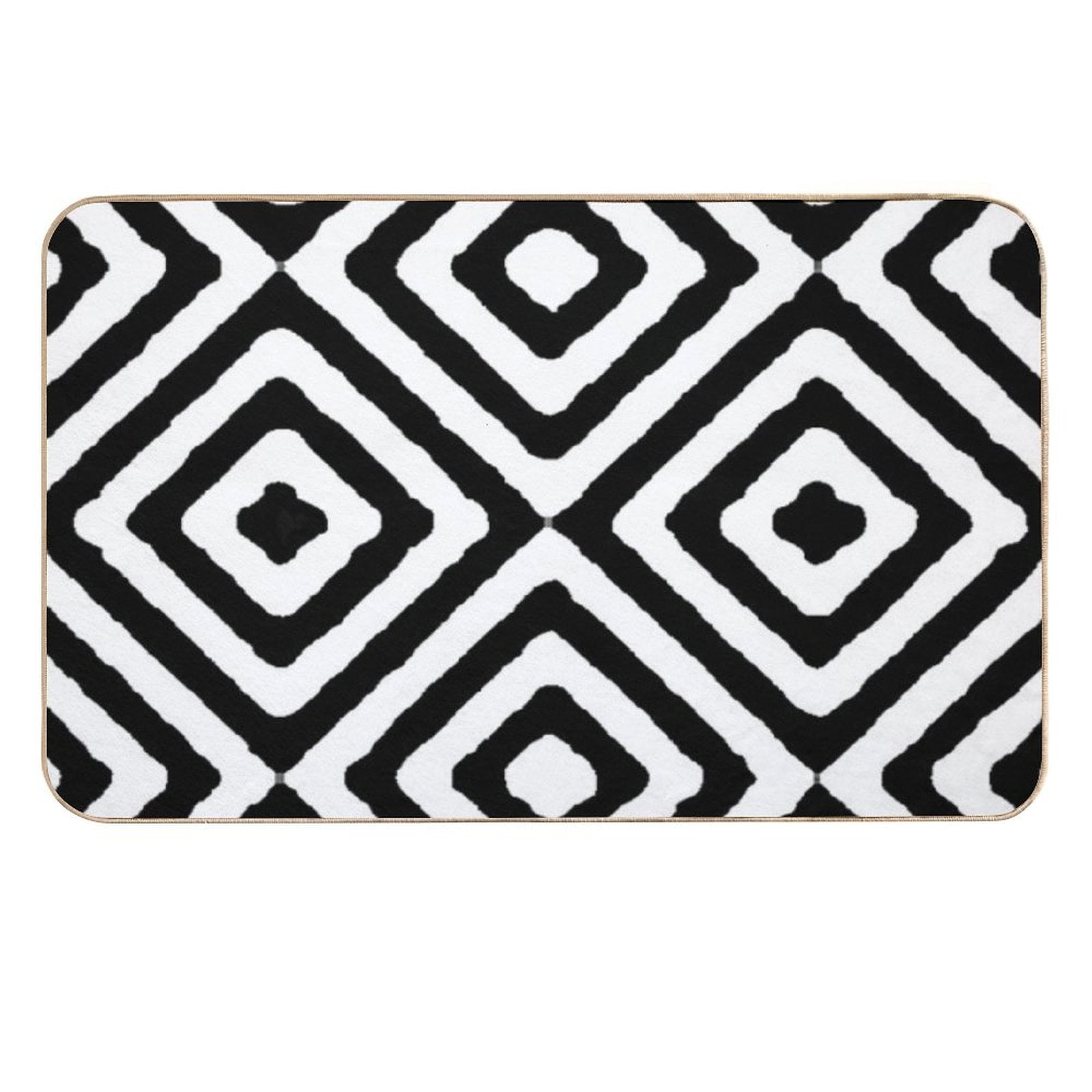 BLACK AND WHITE GEOMETRIC DIAMONDS PATTERN BY OZCUSHIONSTOO  Repositionable Bath Mat