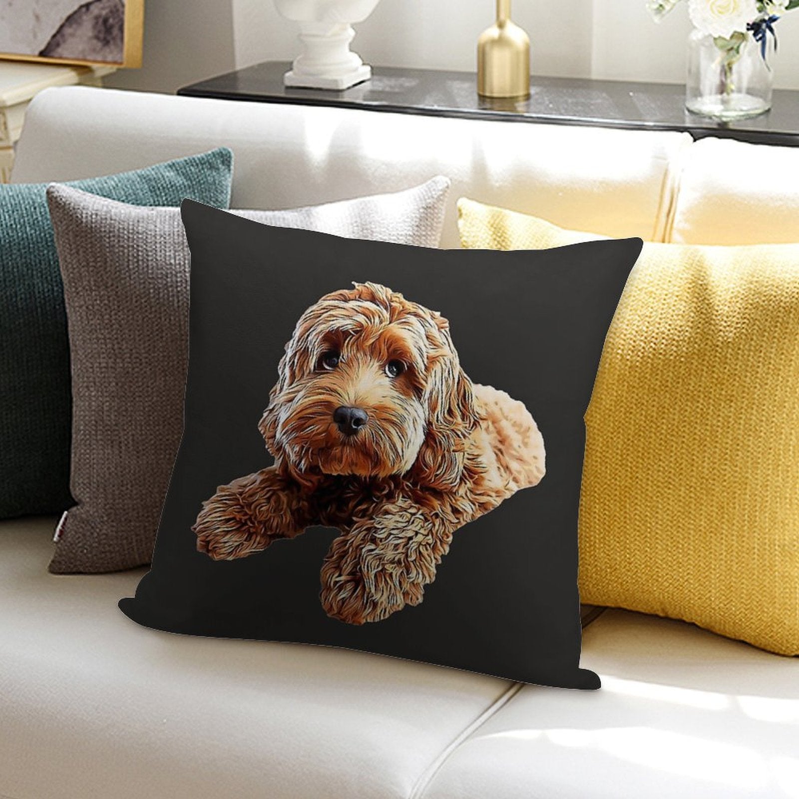 Doodle Cockerpoo Cockapoo Spoodle Cute Puppy Dog Soft Easy Maintenance Throw Pillow
