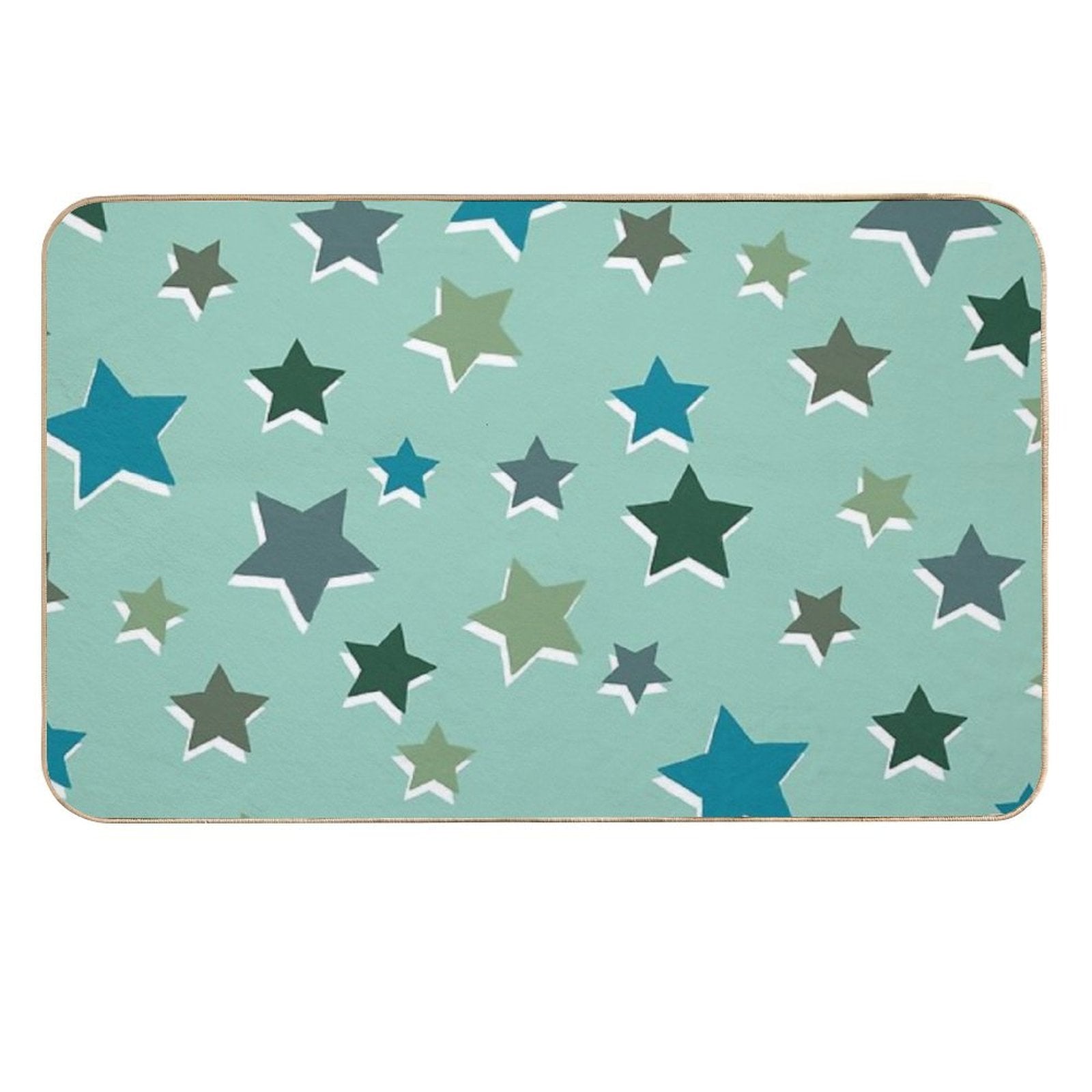 Shades of Green Star Pattern  Fade-Resistant Bath Mat