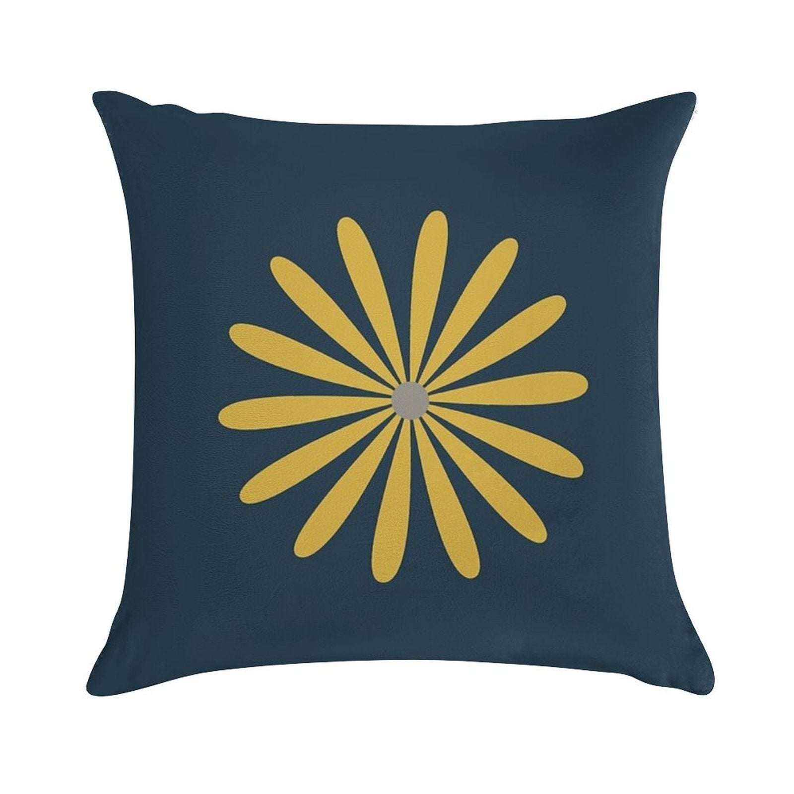 Big Daisy in Light Mustard Yellow And Grey on Navy Blue Minimalist Retro Modern Floral Soft Home Decor Throw Pillow