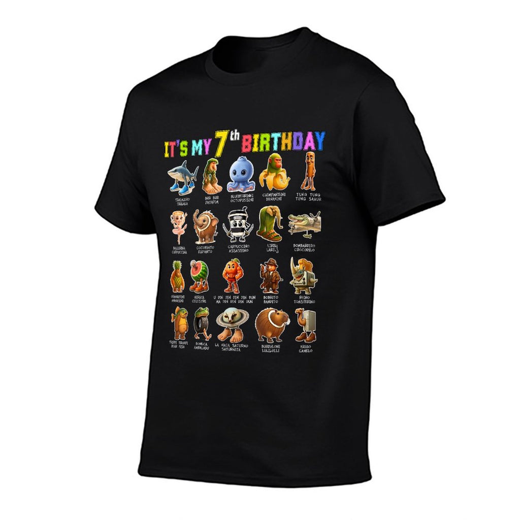 Funny Italian Brainrot It’s My 7th Birthday Meme Boys Girls  Summer-ready Fabric T-Shirt
