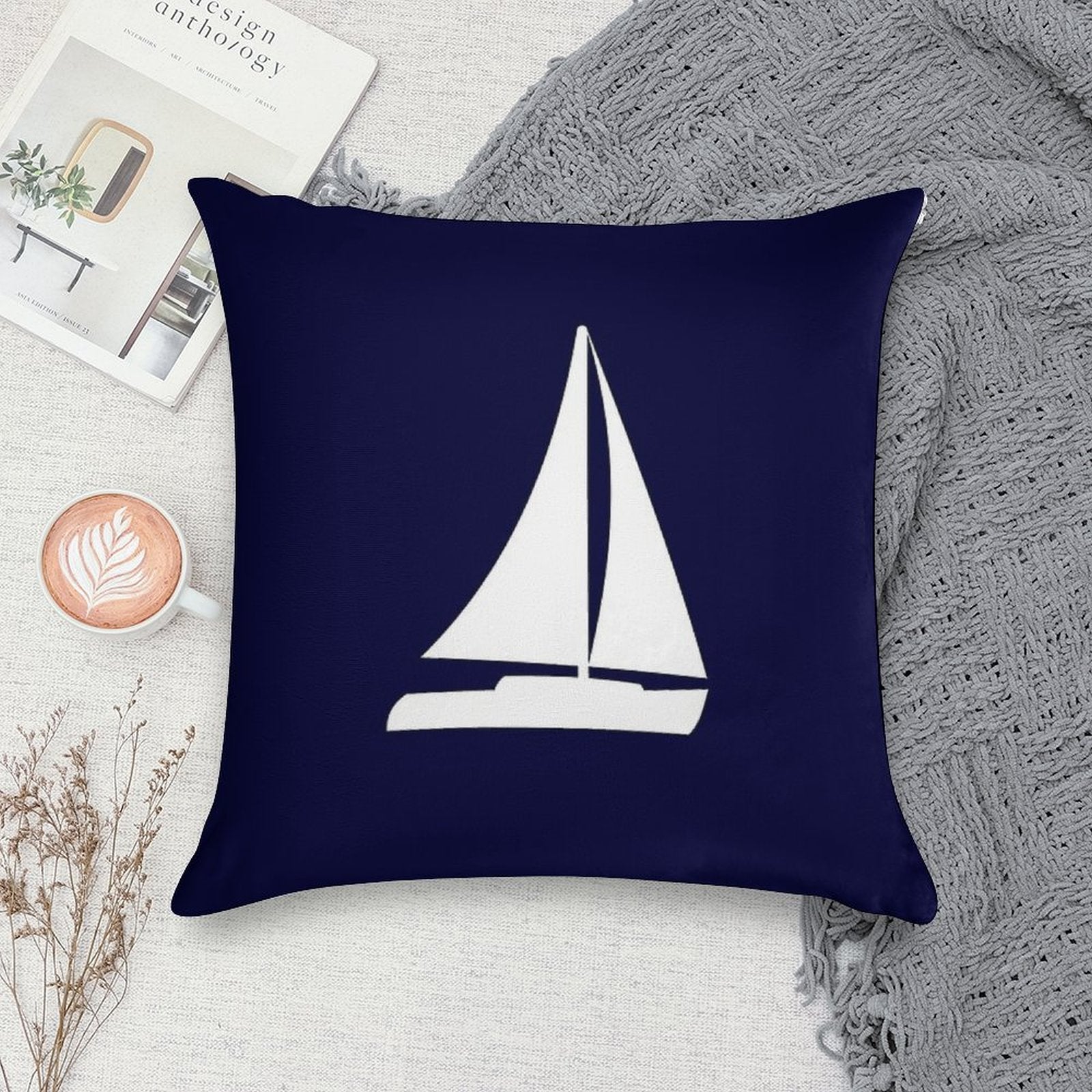 Sailboat Silhouette On Navy Blue Soft Home Decor Throw Pillow