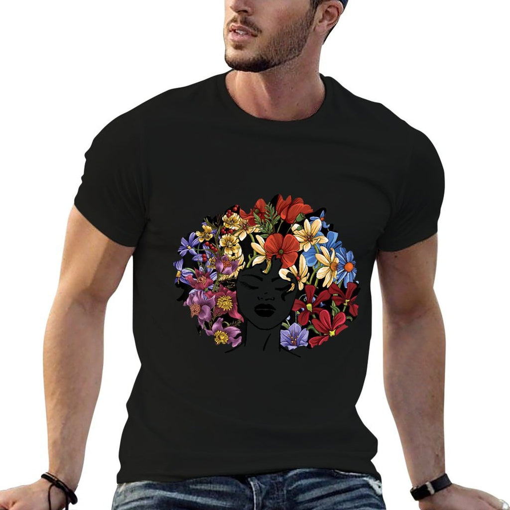 Juneteenth Women Black History Gift Afro Flower Hair  Soft T-Shirt