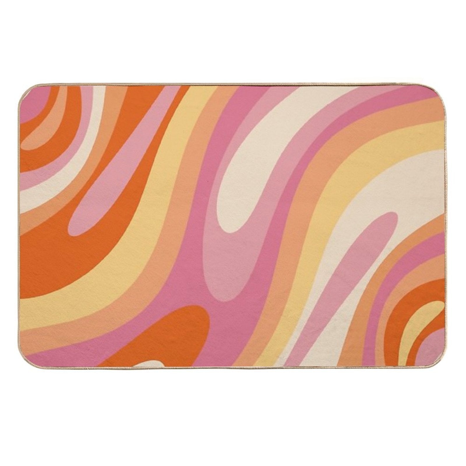 Wavy Loops Retro Abstract Pattern in Retro Orange Yellow Thulian Pink Cream  Slip-Resistant Bath Mat