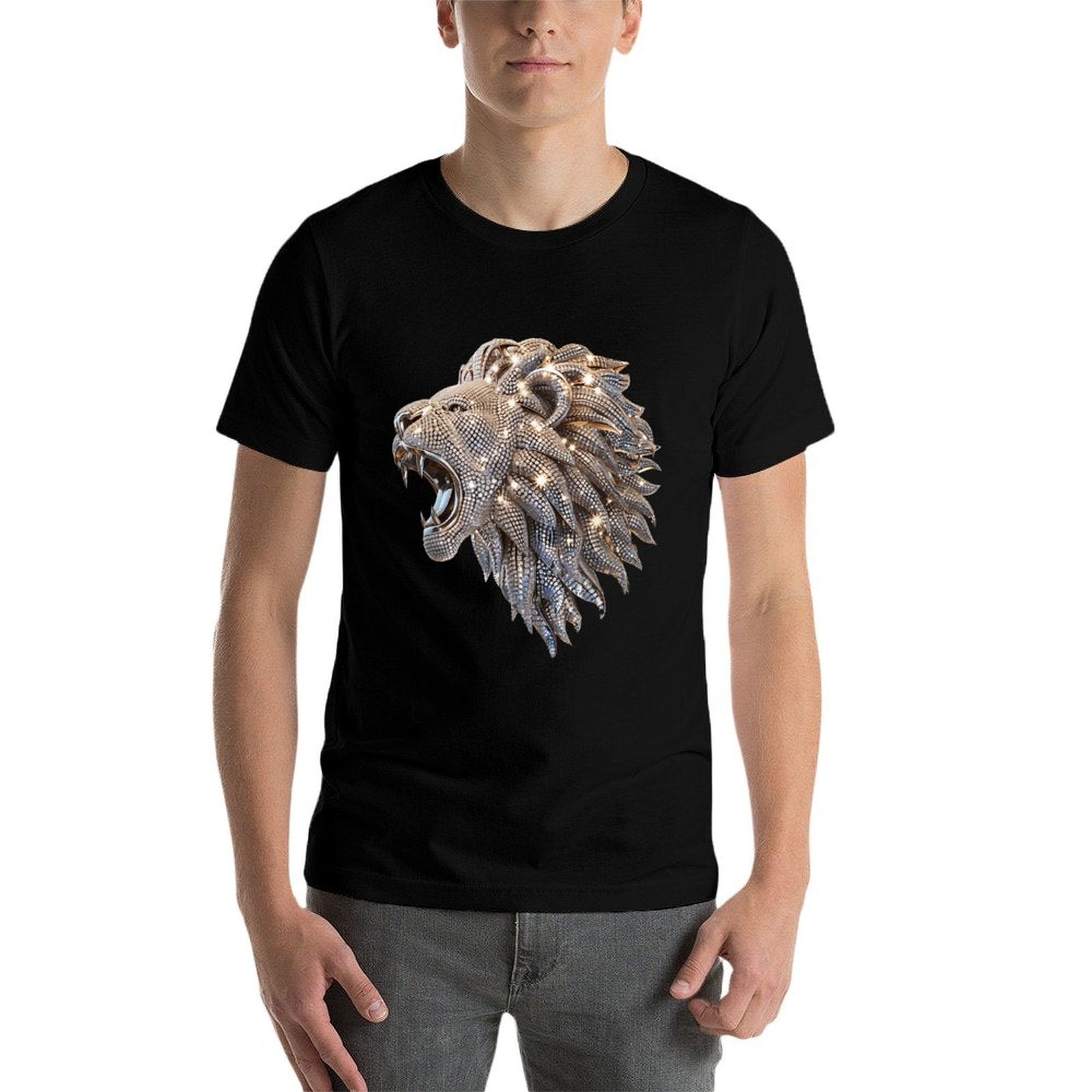 3D Lion Abstract Art Diamonds Roaring King of The Jungle  Breathable T-Shirt