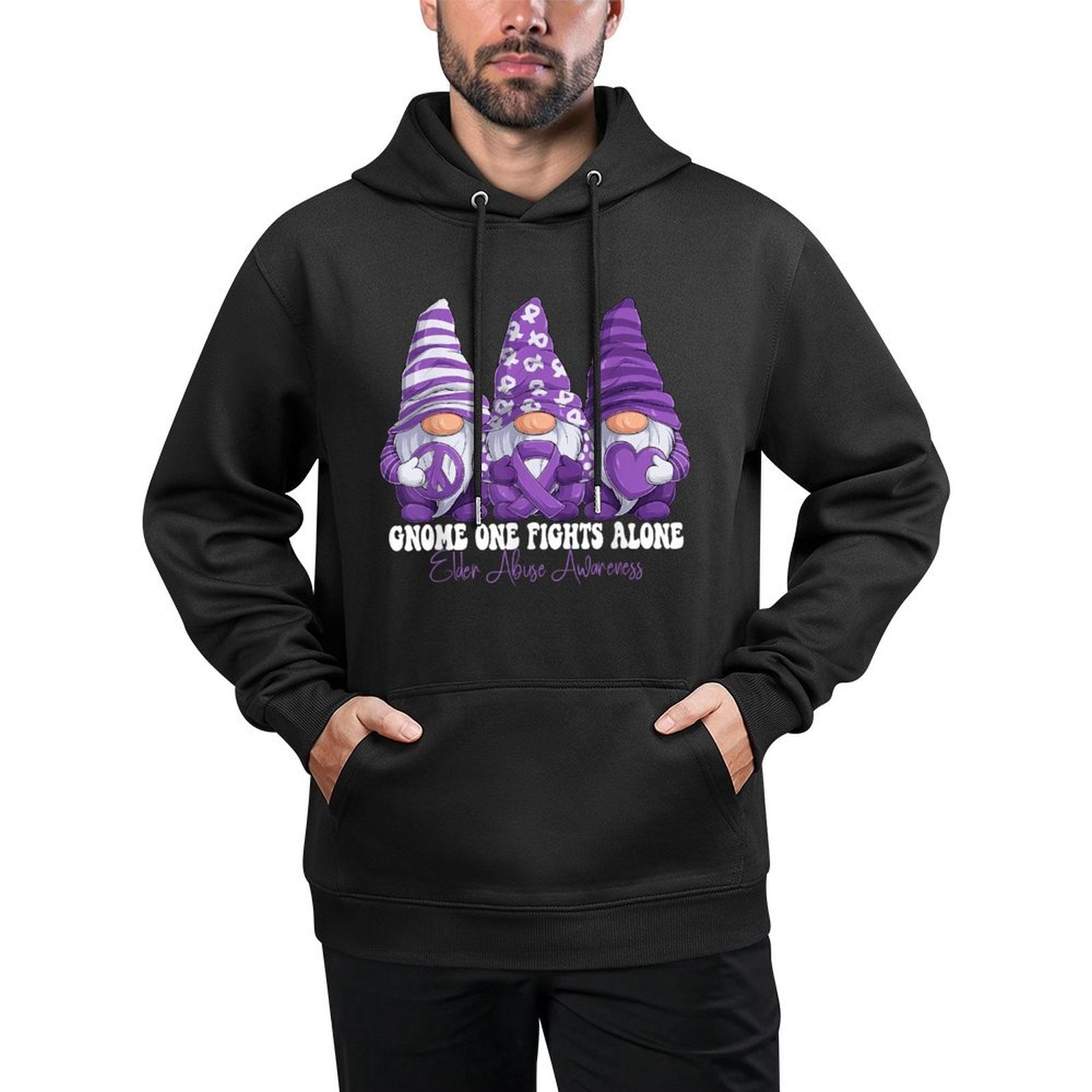 Elder Abuse Awareness Month Purple Ribbon Gnomies Support Casual Wear Hoodie