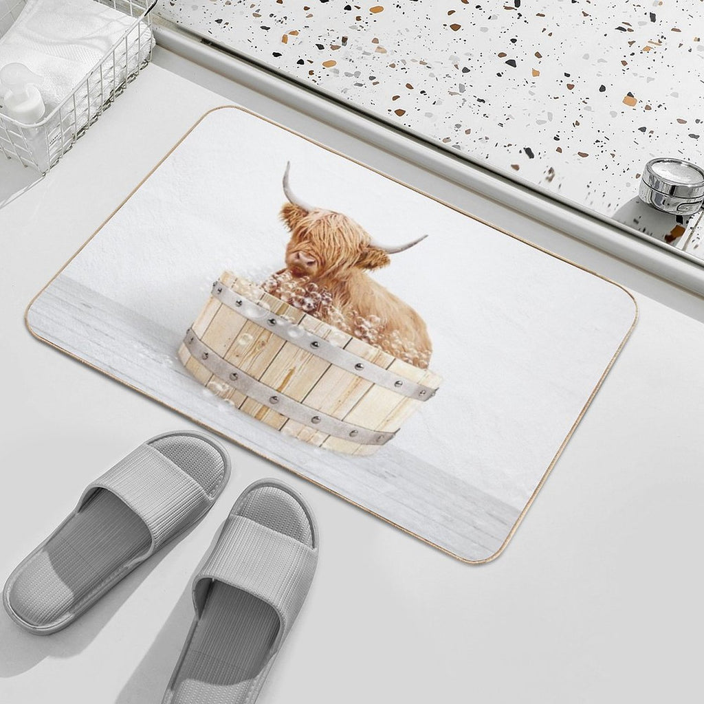 Highland Cow in Wooden Bathtub, Cow Taking A Bath, Cow Bathing, Bathtub Animal Art Print By Synplus  Long-Lasting Bath Mat