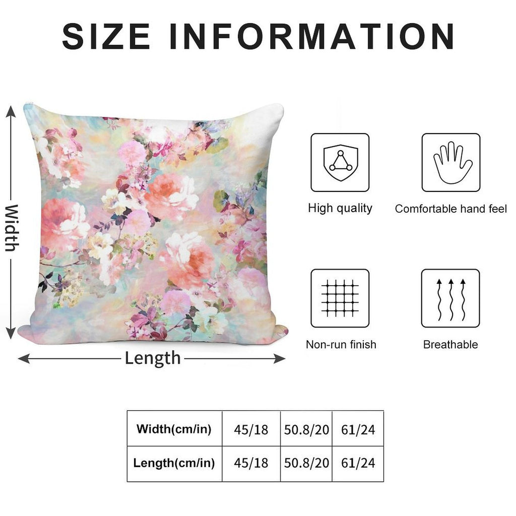 Romantic Pink Teal Watercolor Chic Floral Pattern Soft Reinforced Edging Throw Pillow