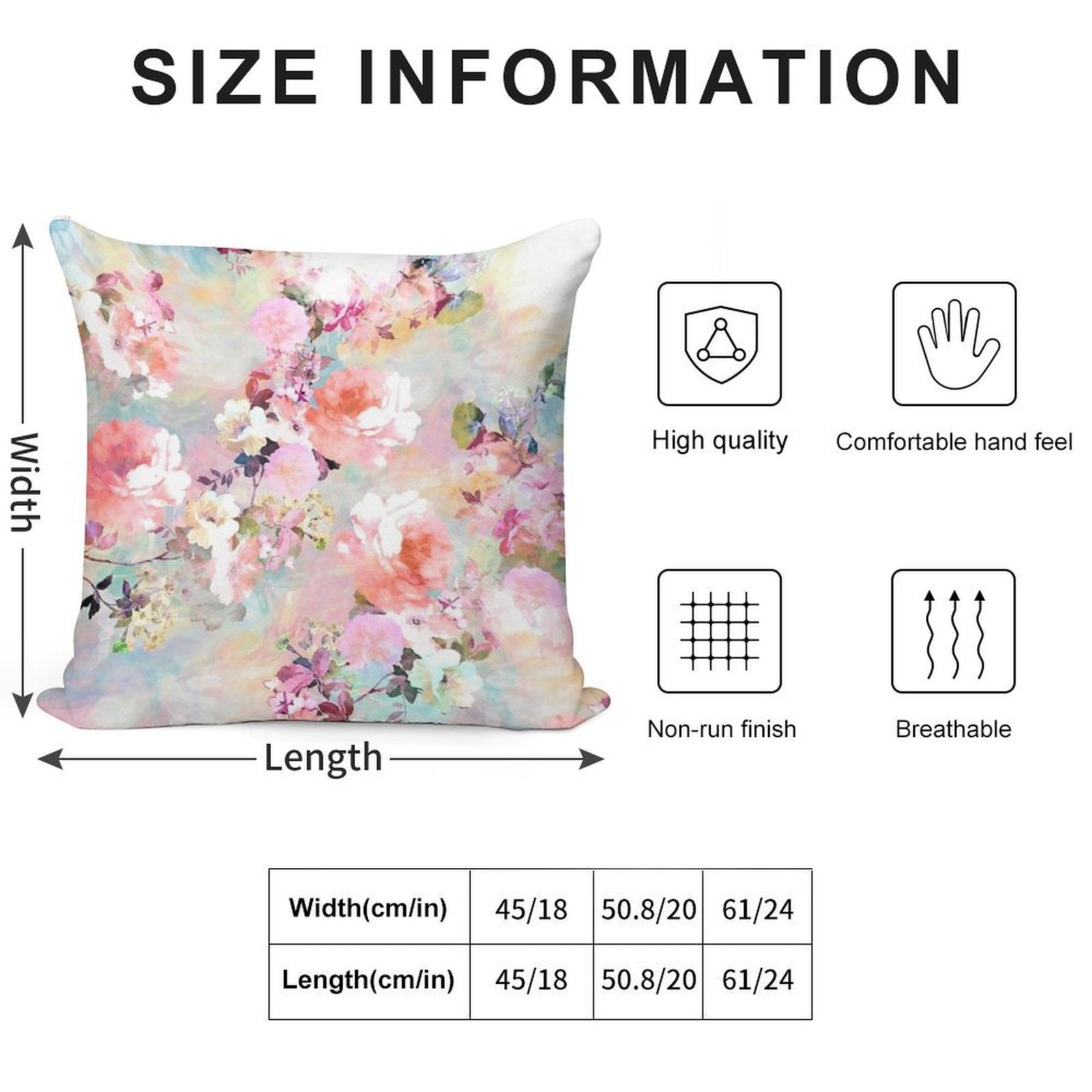 Romantic Pink Teal Watercolor Chic Floral Pattern Soft Reinforced Edging Throw Pillow