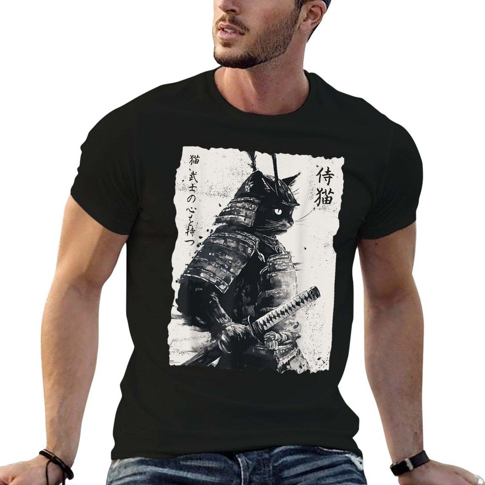 Samurai Cat, Vintage Japanese Warrior Art, Men, Women  Quick-drying T-Shirt
