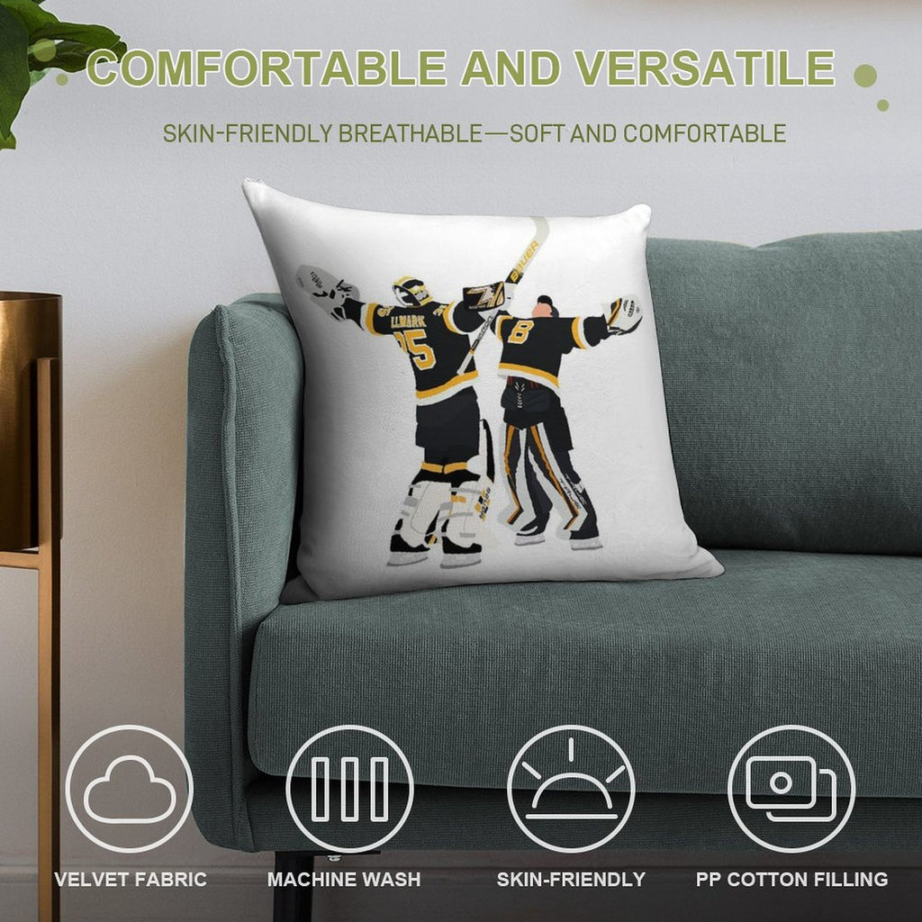 Jeremy Swayman And Linus Ullmark Hug Soft Luxury Feel Throw Pillow