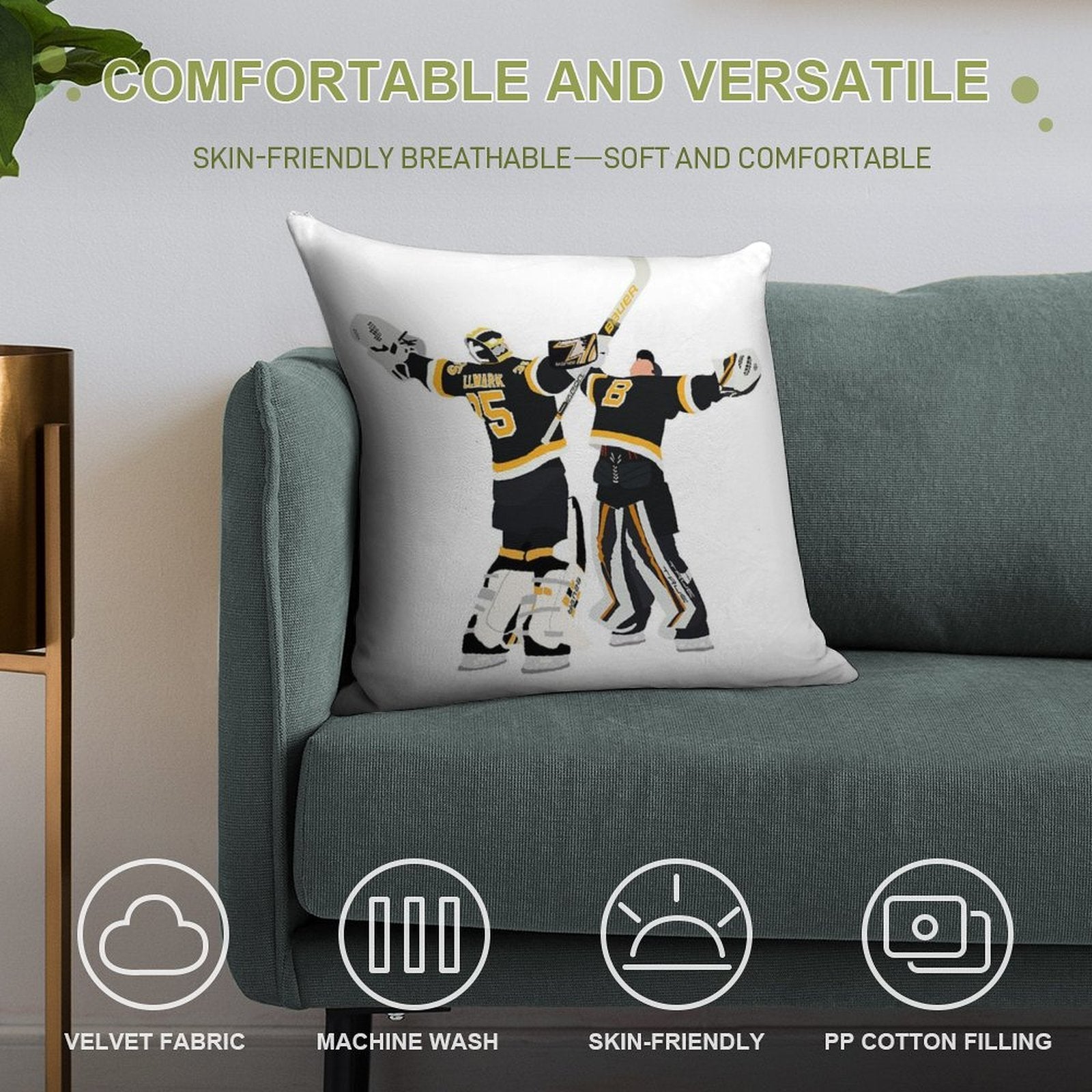 Jeremy Swayman And Linus Ullmark Hug Soft Luxury Feel Throw Pillow