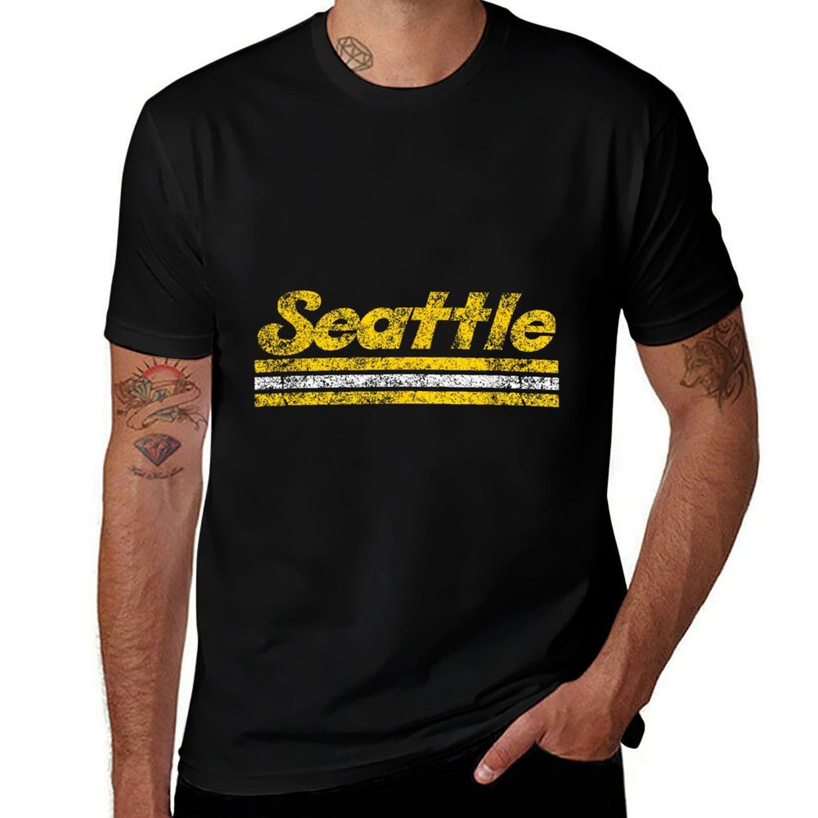 Seattle Washington Retro Vintage Weathered Stripe Throwback  Vintage-inspired T-Shirt