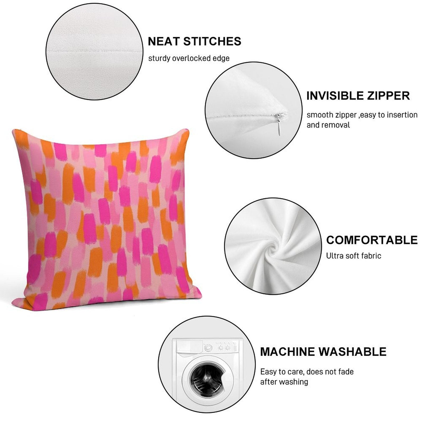 Abstract, Pink with Orange, Paint Brush Effect Soft Warmth Comfort Throw Pillow