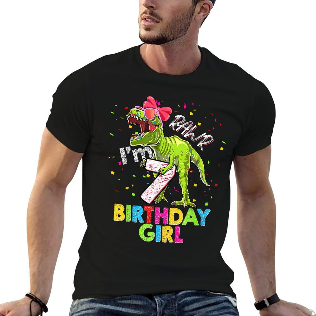 Kids Rawr I'm 7 7th Birthday T Rex Dinosaur Party For Girls  Vintage-inspired T-Shirt