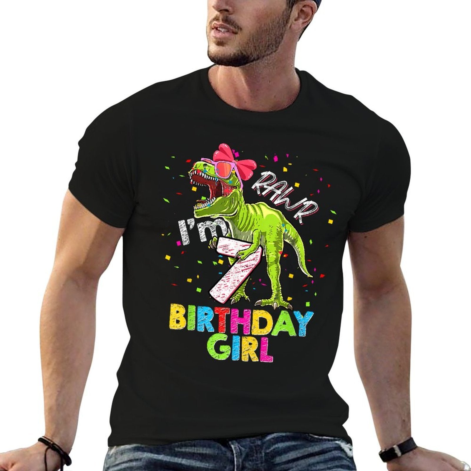 Kids Rawr I'm 7 7th Birthday T Rex Dinosaur Party For Girls  Vintage-inspired T-Shirt