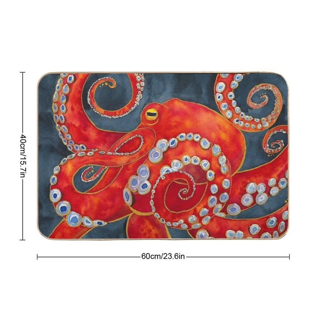 Red Watercolor Octopus  Easy Maintenance Bath Mat