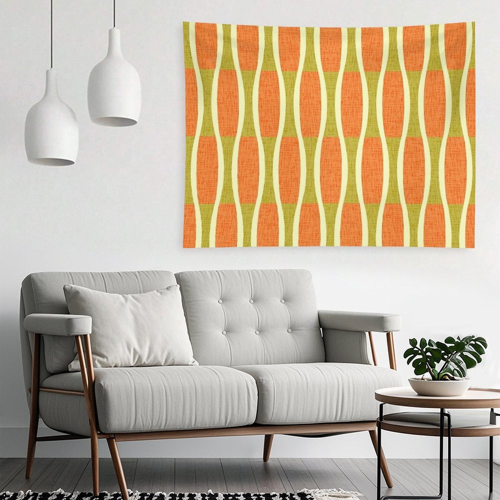 Retro Tiki Pin Stripes 336 Orange Gold And Beige Tapestry