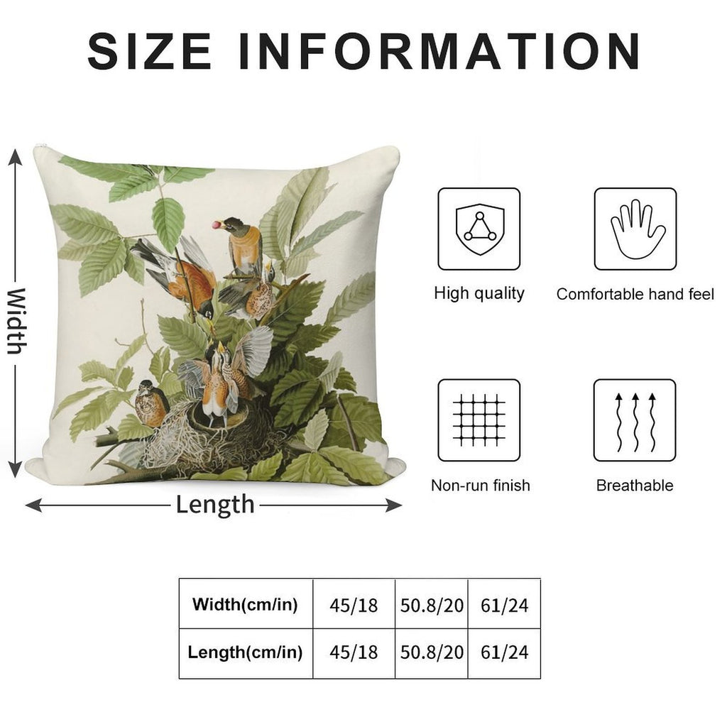 American Robin - John James Audubon Birds of America Soft Washable Throw Pillow