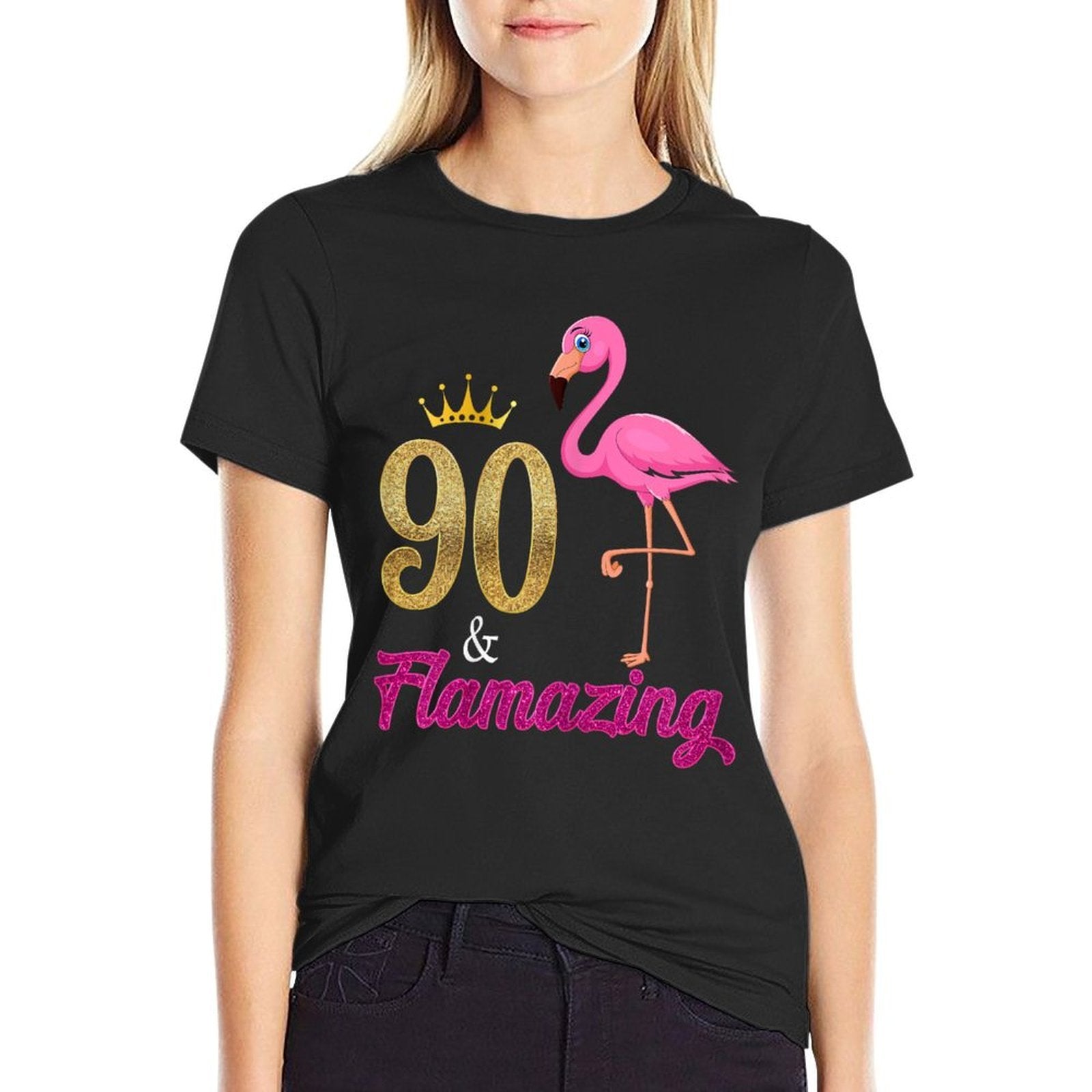 90 And Flamazing Flamingo 90th Birthday Queen 90 Year Old  Tagless Design T-Shirt