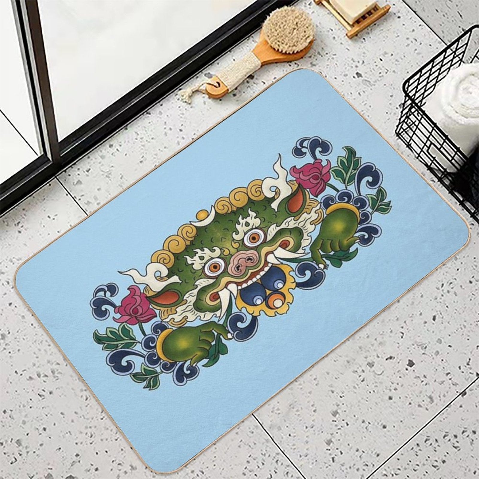 BHUTAN DRAGON-light Blue  Absorbent Bath Mat