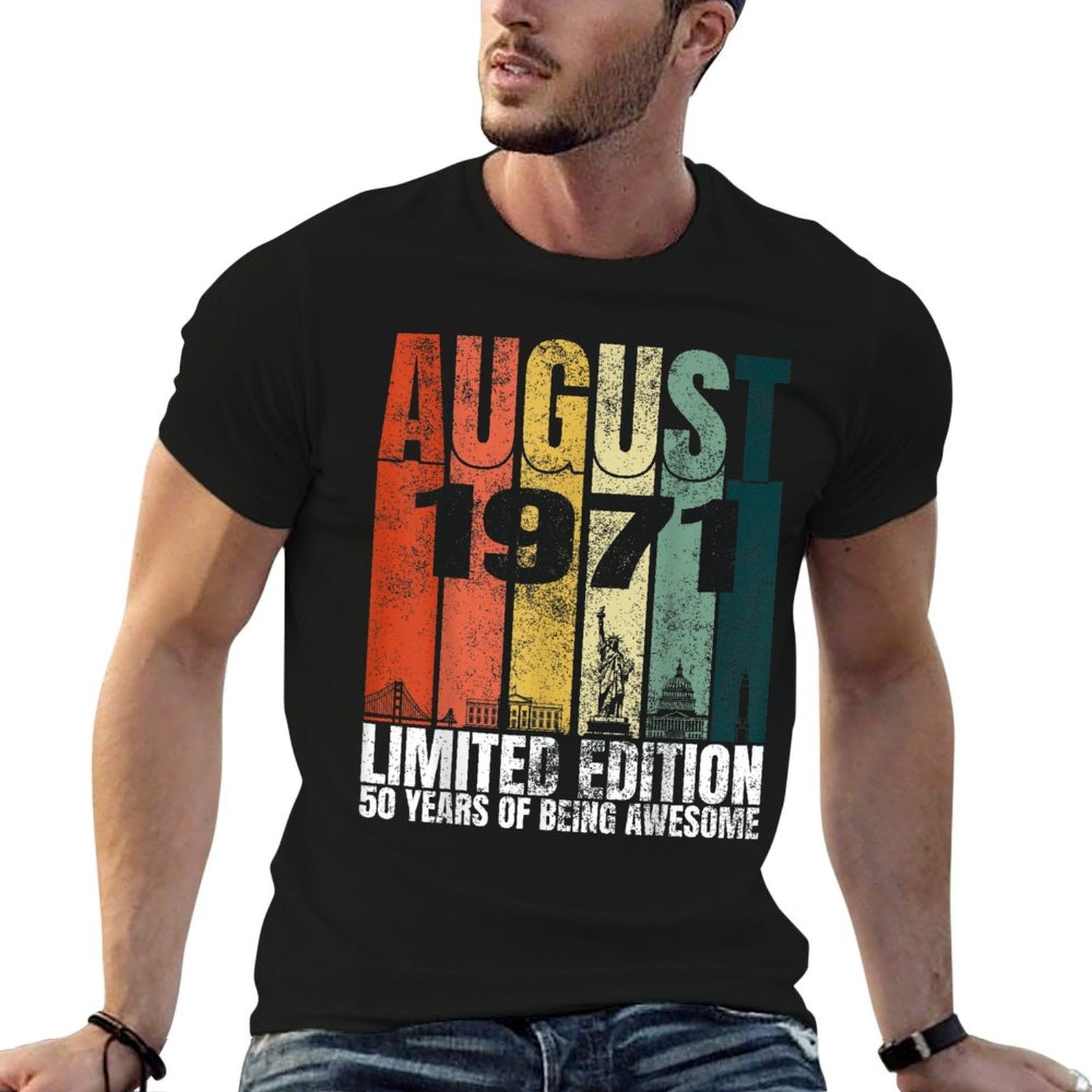 Vintage August 1971 Bday Graphic 50 Years Old 50th Birthday  Polyester Blend T-Shirt