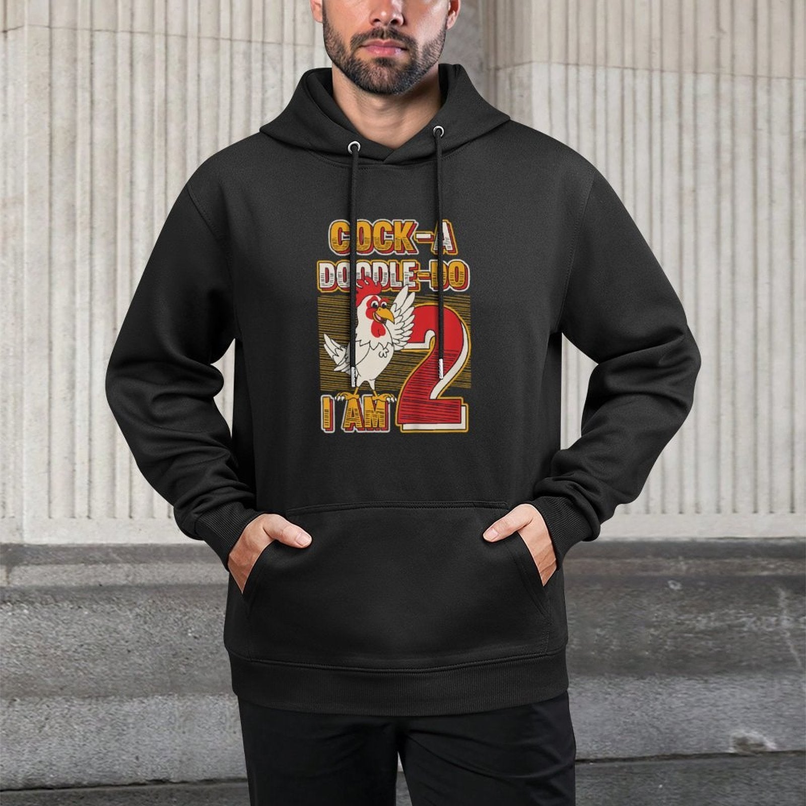 Kids 2nd Birthday Farm Animals Themed Cock-A-Doodle-Doo I Am Two Durable Construction Hoodie