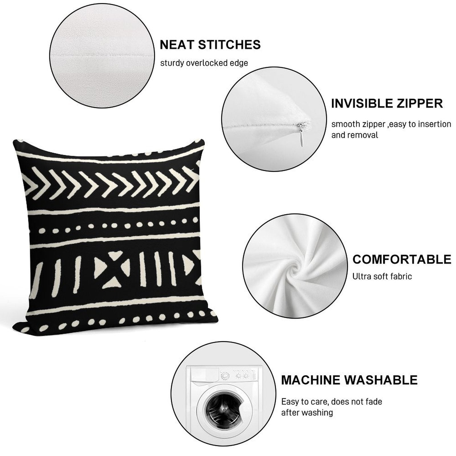 African Mud Cloth Black And White Soft Ultra-Soft Texture Throw Pillow