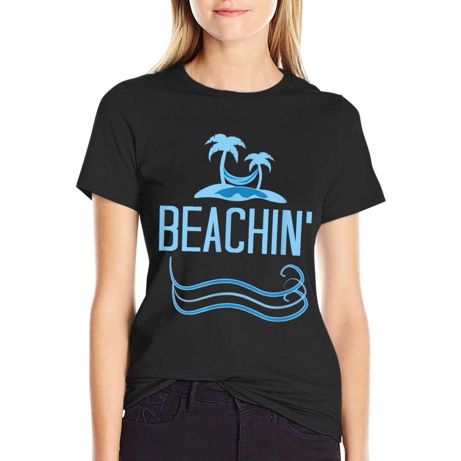 Beachin Funny Beach Theme Men Women Adults  Wrinkle-resistant T-Shirt