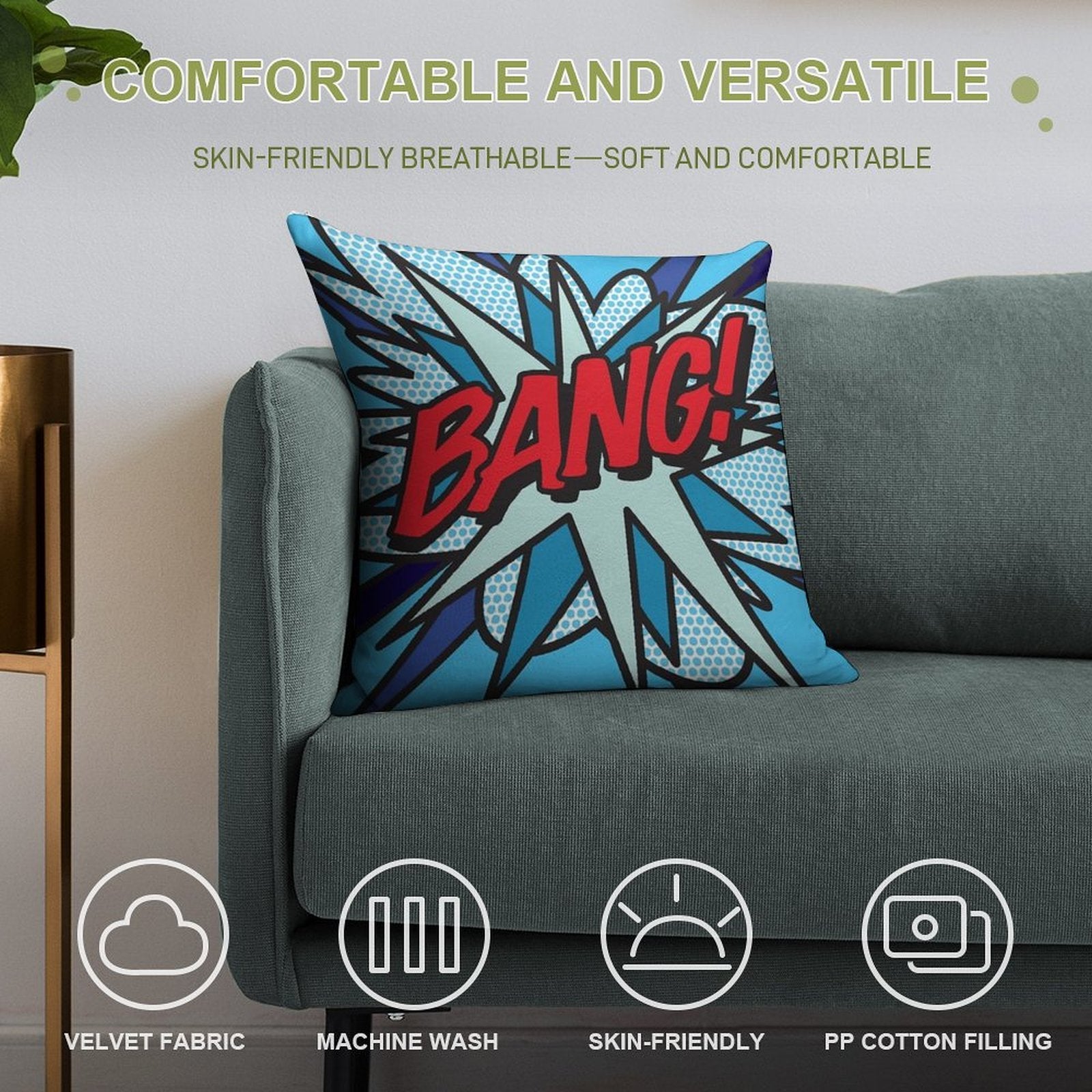 BANG Comic Book Pop Art Modern Fun Graphic Soft Decorative Cover Throw Pillow