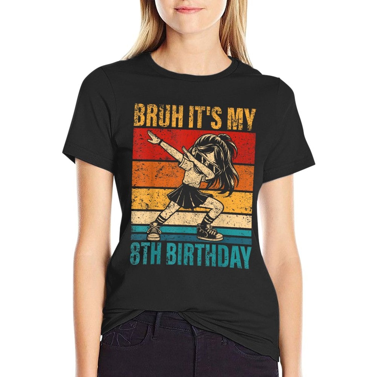 8 Year Old Birthday Dabbing Girl Bruh It's My 8th Birthday  Slim-fit Cut T-Shirt
