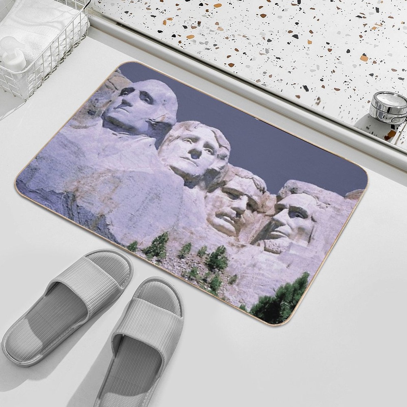 MOUNT RUSHMORE; Presidents Sculpture Vintage Print  Anti-Trip Bath Mat