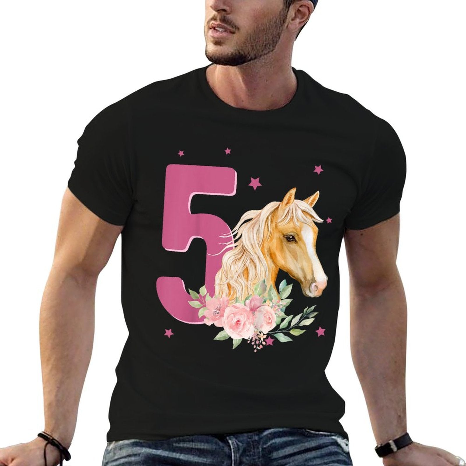 Kids 5th Birthday Horse 5 Years Old Five Finally 5 Birthday Girl  Easy-care T-Shirt