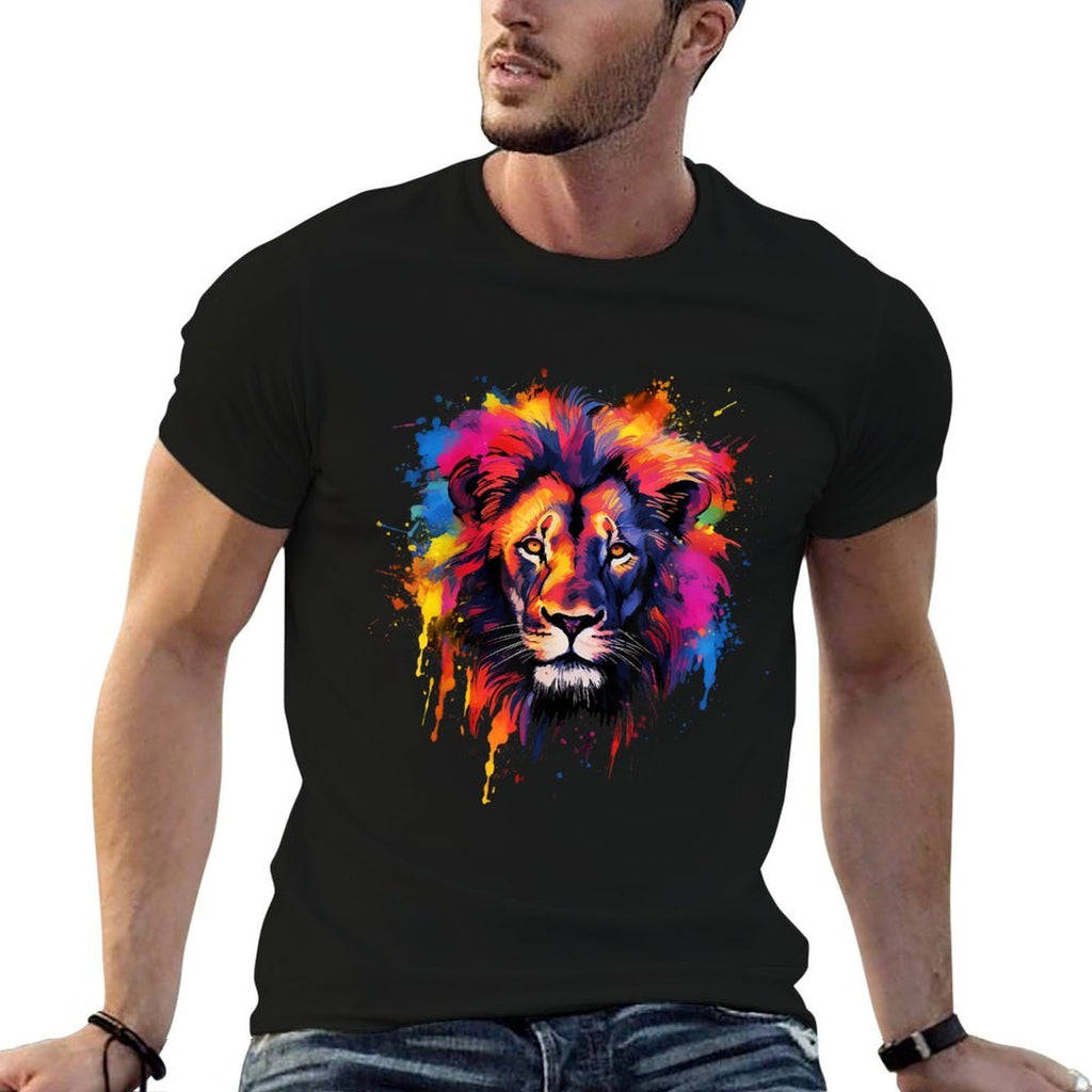 Cool Colorful Lion Head Graphic  Oversized Silhouette T-Shirt