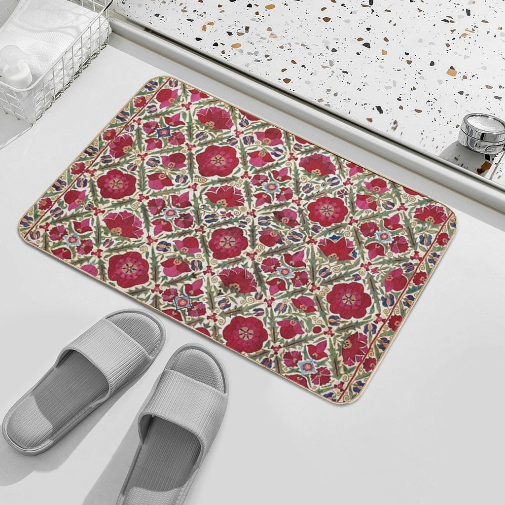 Bokhara Nim Suzani  Antique Uzbek Embroidery Print  Repositionable Bath Mat