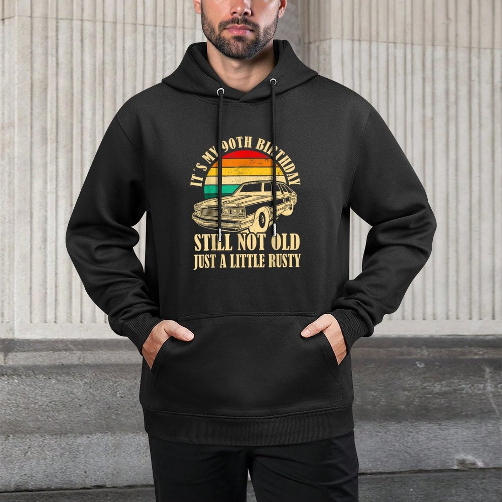 Retro Turning 90 Years Old Vintage Men 90th Birthday Adjustable Hood Hoodie