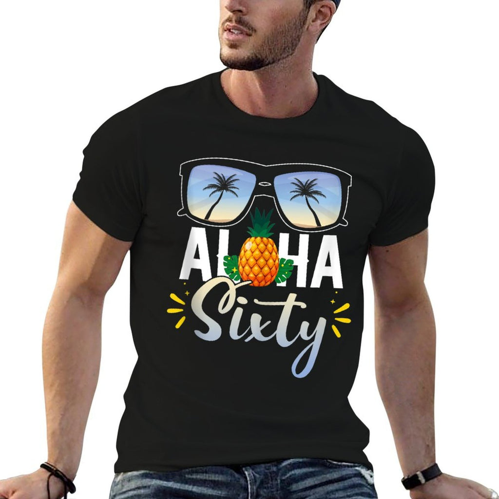 60th Birthday Aloha Sixty Beach Tropical Vacation Sunglasses  Oversized Silhouette T-Shirt