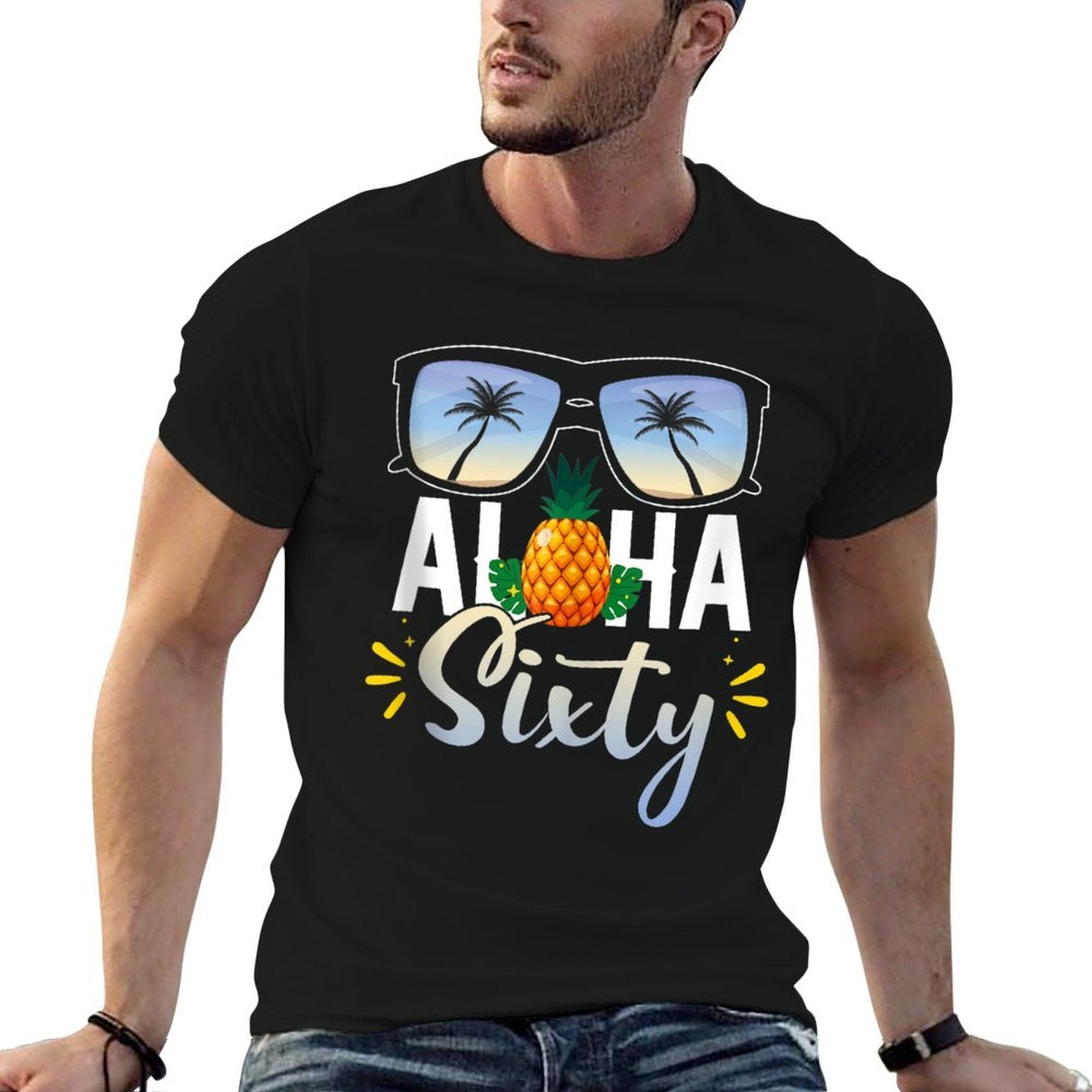 60th Birthday Aloha Sixty Beach Tropical Vacation Sunglasses  Oversized Silhouette T-Shirt